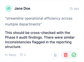 Comment card — Jane Doe