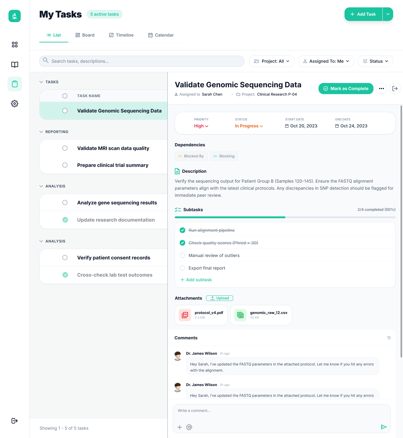 My Tasks detail view